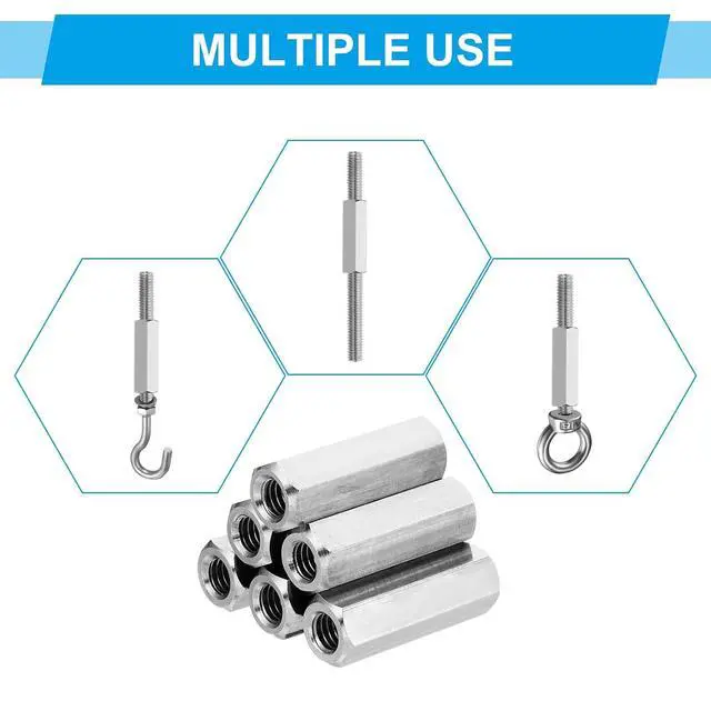 Alt view image 6 of 7 - 1/2"-13 UNC 304 Stainless Steel Hex Coupling Nuts, 15Pcs 2" Length Fully Threaded Rod Coupling Nut Studding Connector Fasteners, Silver Tone