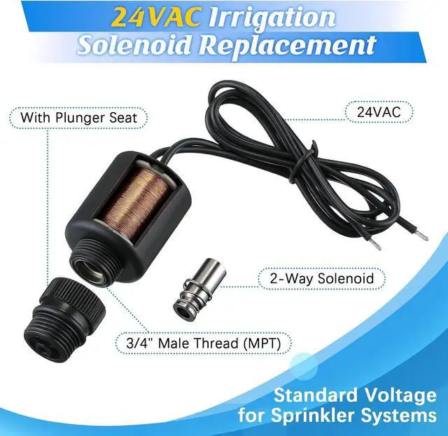 Alt view image 3 of 7 - 2 Pack 24VAC Irrigation Valve Solenoid Replacement, 2-Way Solenoid with Plunger Seat, 3/4" MPT, Compatible with Irritrol 2400/2500/2600/700 Sprinkler Valves R811-24VACG