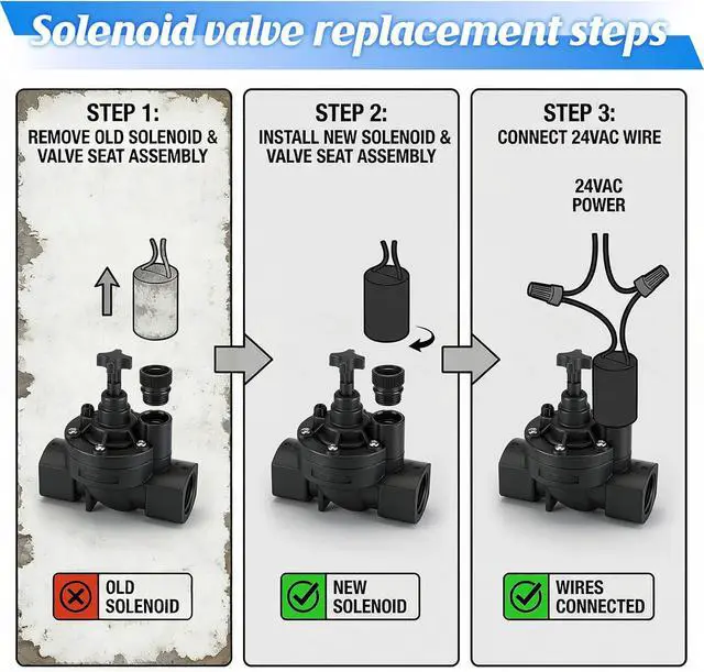 Alt view image 7 of 7 - 2 Pack 24VAC Irrigation Valve Solenoid Replacement, 2-Way Solenoid with Plunger Seat, 3/4" MPT, Compatible with Irritrol 2400/2500/2600/700 Sprinkler Valves R811-24VACG