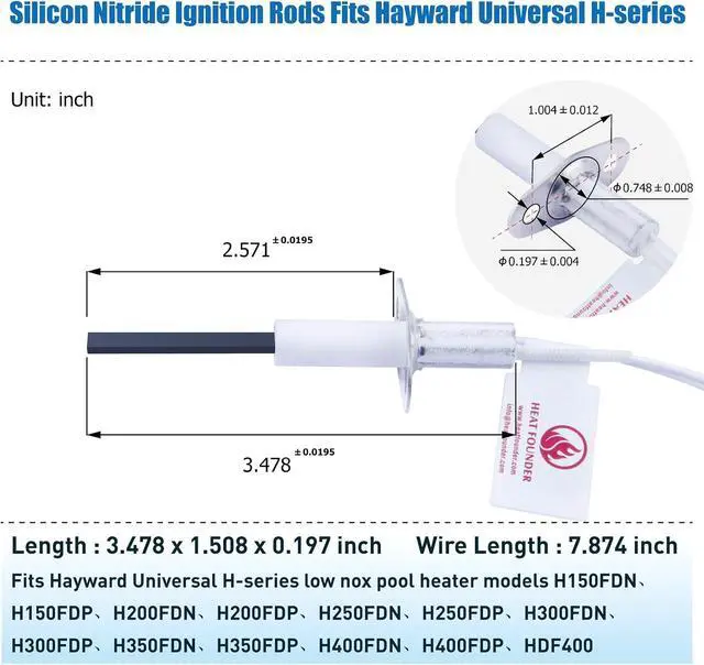 Alt view image 2 of 7 - Pool Heater Replacement Kit Silicon Nitride Ignition Rod