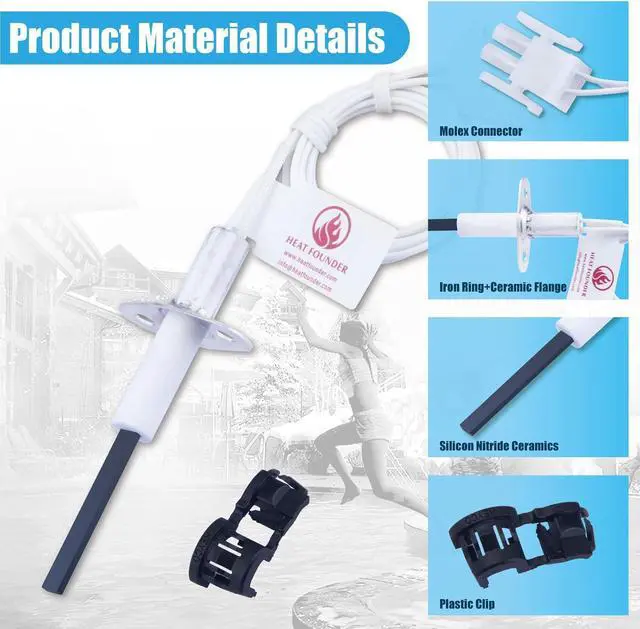 Alt view image 4 of 7 - Pool Heater Replacement Kit Silicon Nitride Ignition Rod
