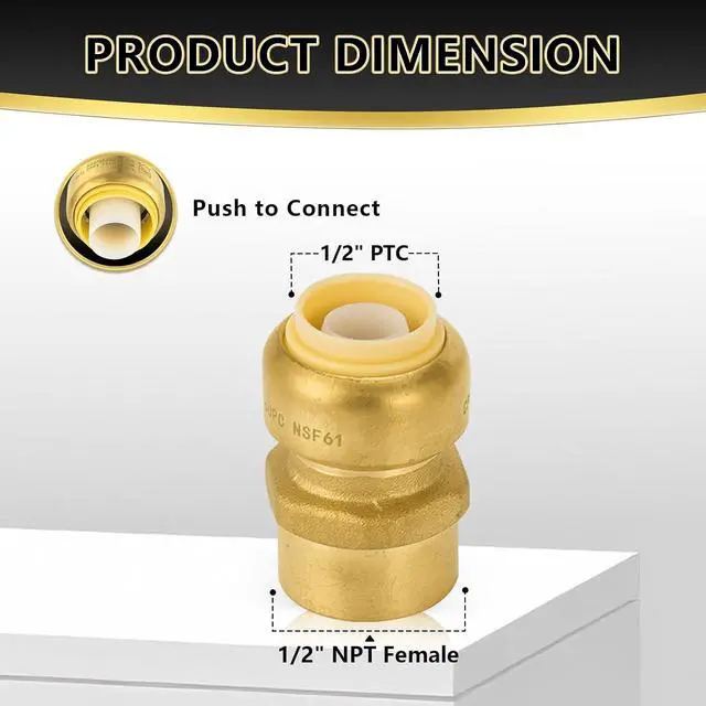 Alt view image 2 of 6 - 10 Pack Push Fit Fittings, 1/2" PTC x1/2" Female NPT Adapter