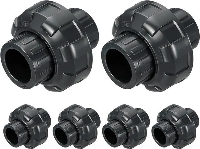 Main image of 6Pcs 2" PVC Union Coupling Pipe Fitting, SCH80 (Socket x Socket) Furniture Grade PVC Slip Union Coupling Adapter for DIY Pipe Connection, Hose Extension, Dark Grey