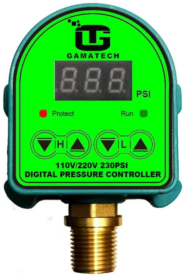 Main image of GamaTech 110V/220V 10A/5A Digital Adjustable Pressure Switch Controller for Water Pump and Air Pump, 1/2" Male NPT, 0-230 Psi