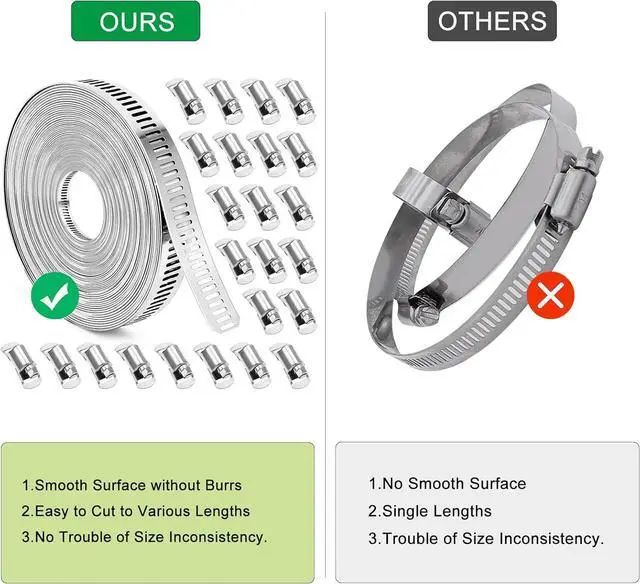 Alt view image 2 of 7 - Hose Clamps, DIY 56 FT Metal Strap + 24 Fasteners, Hose Clamps Stainless Steel, Large Adjustable Hose Clamp Pipe Clamp for Pipe Automotive Mechanical Applications