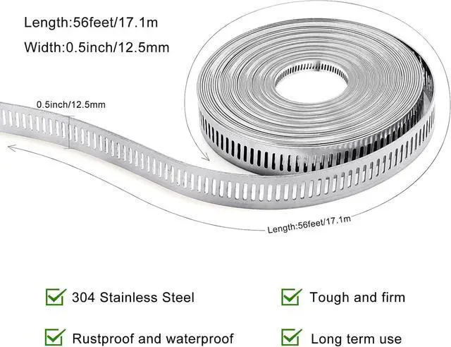 Alt view image 4 of 7 - Hose Clamps, DIY 56 FT Metal Strap + 24 Fasteners, Hose Clamps Stainless Steel, Large Adjustable Hose Clamp Pipe Clamp for Pipe Automotive Mechanical Applications