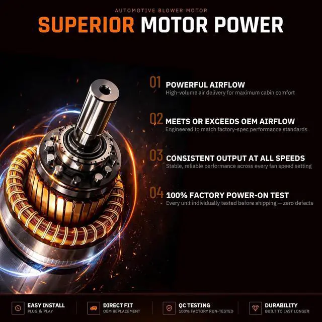 Alt view image 4 of 7 - Front AC Heater Blower Motor 75777 for 09-12 Malibu, 05-10 G6, 07-09 Aura