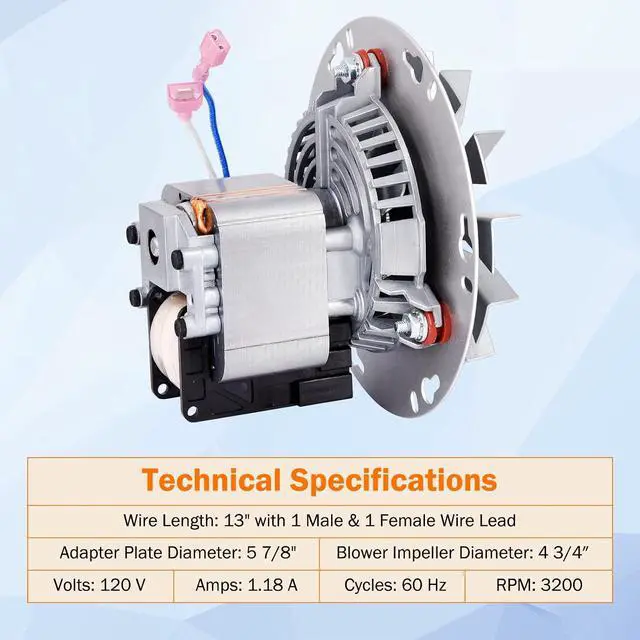 Alt view image 3 of 7 - Replacement A-E-027 Combustion Blower Motor for Breckwell Pellet Stove P22, P23, P24, P26, P2000, P2700, Big E Models, Exhaust Blower for US Stove 5040 Pellet Stoves.(Without Housing)
