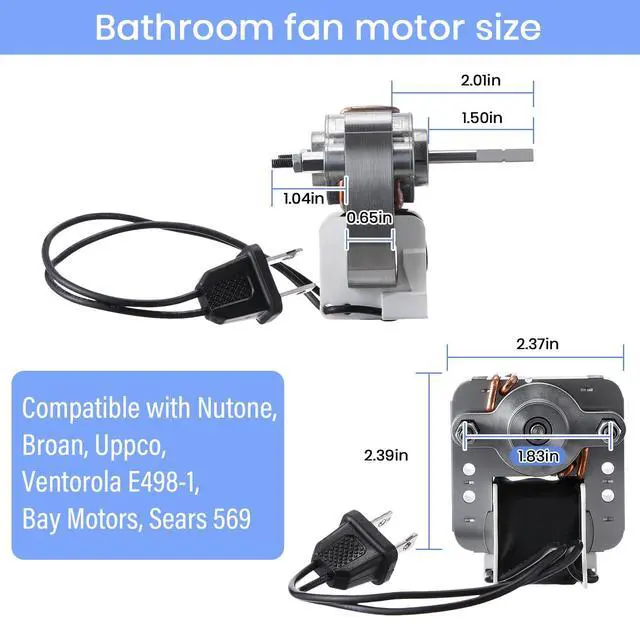Alt view image 2 of 7 - 2 Pieces Universal Bathroom Vent Exhaust Fan Motor, 50CFM 120V Replacement Electric Motors Kit Compatible with Broan-NuTone, 0.65A 60Hz Bathroom Exhaust Fan Motor with Blower Wheel