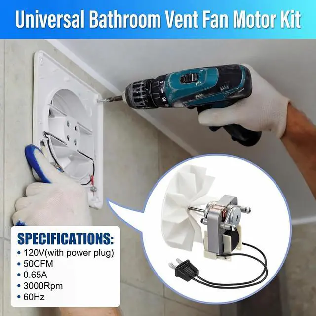 Alt view image 4 of 7 - 2 Pieces Universal Bathroom Vent Exhaust Fan Motor, 50CFM 120V Replacement Electric Motors Kit Compatible with Broan-NuTone, 0.65A 60Hz Bathroom Exhaust Fan Motor with Blower Wheel
