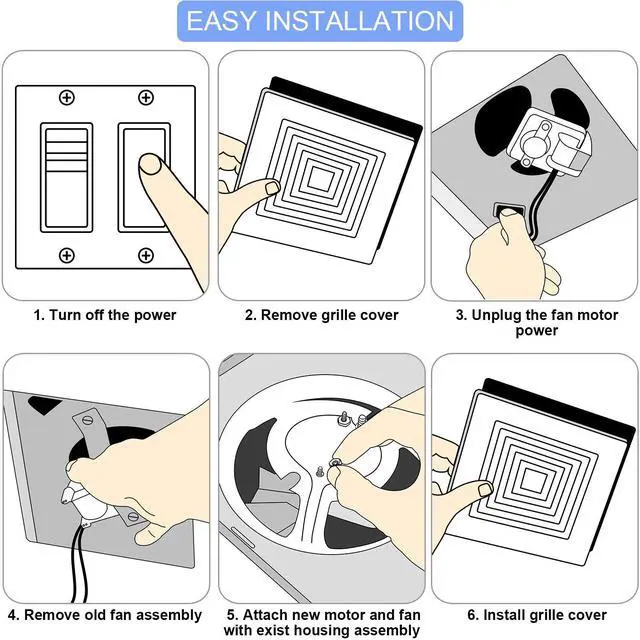Alt view image 5 of 7 - 2 Pieces Universal Bathroom Vent Exhaust Fan Motor, 50CFM 120V Replacement Electric Motors Kit Compatible with Broan-NuTone, 0.65A 60Hz Bathroom Exhaust Fan Motor with Blower Wheel