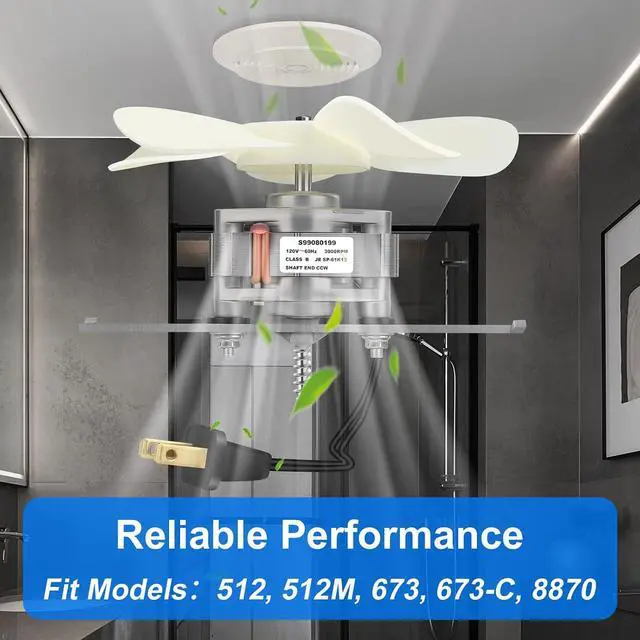 Alt view image 2 of 6 - S99080199 Bathroom Exhaust Fan Motor and Blade 80 CFM 4.0 Sones Vent Fan Motor, Compatible with 512, 512M, 673, 673-C, 8870; Reliable Bathroom Fan Motor for Strong Airflow & Quiet Operation