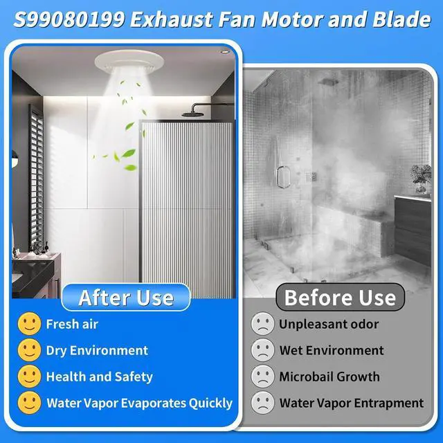 Alt view image 5 of 6 - S99080199 Bathroom Exhaust Fan Motor and Blade 80 CFM 4.0 Sones Vent Fan Motor, Compatible with 512, 512M, 673, 673-C, 8870; Reliable Bathroom Fan Motor for Strong Airflow & Quiet Operation