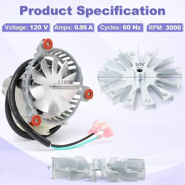 Alt view image 2 of 7 - 3-21-08639 Combustion Blower Fan Motor for Harman P43 P61 P68 P38 Accentra 52i, Advance Pellet Stoves, Blower Exhaust Fans Motor with 3-20-502221 Double Paddle Fan Blade Replacement