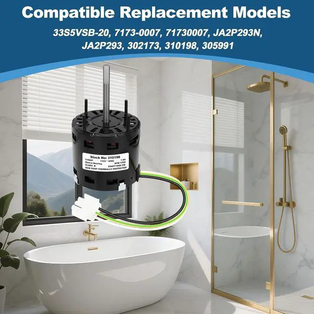 Alt view image 4 of 6 - 310198 Exhaust Fan Motor, 120V Replacement Vent Fan Motor, 1050 RPM, CW Rotation, Smooth Operation, Reliable Performance for Bathroom and Home Ventilation