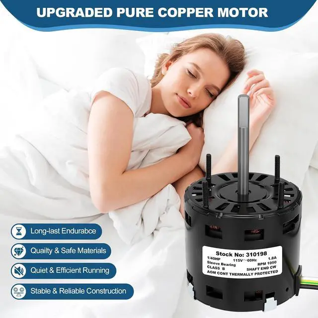 Alt view image 6 of 6 - 310198 Exhaust Fan Motor, 120V Replacement Vent Fan Motor, 1050 RPM, CW Rotation, Smooth Operation, Reliable Performance for Bathroom and Home Ventilation