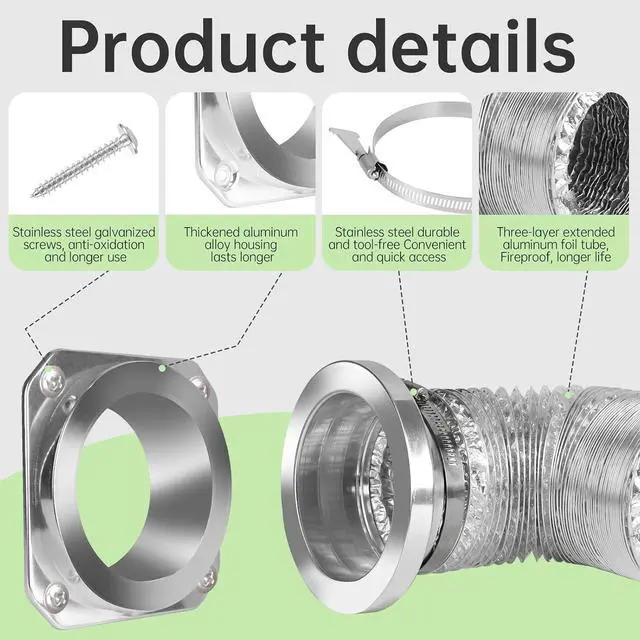 Alt view image 3 of 7 - Magnetic Dryer Vent Connector Kit, DVC-180 Magnetic Dryer Vent Coupling, Airtight Seal Quick Connect, Easy to Clean with 4 Inch x 3.3ft Duct Hose and 2 Clamps