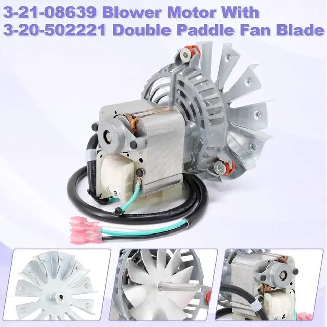 Alt view image 5 of 7 - 3-21-08639 Combustion Blower Fan Motor for Harman P43 P61 P68 P38 Accentra 52i, Advance Pellet Stoves, Blower Exhaust Fans Motor with 3-20-502221 Double Paddle Fan Blade Replacement