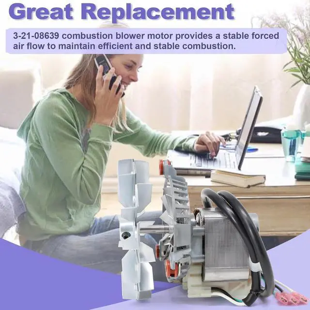 Alt view image 7 of 7 - 3-21-08639 Combustion Blower Fan Motor for Harman P43 P61 P68 P38 Accentra 52i, Advance Pellet Stoves, Blower Exhaust Fans Motor with 3-20-502221 Double Paddle Fan Blade Replacement