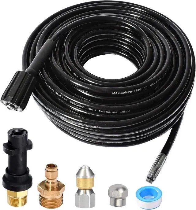 Main image of Pressure Washer Pipe Cleaning Hose Jetter Nozzles Kit K2-K7 1/8NPT Sewer Drain Adapter, Nozzles Rigid + Rotating Quick Connect+Waterproof Tape+M22-14/15mm Double Rod Thread Brass Replacement