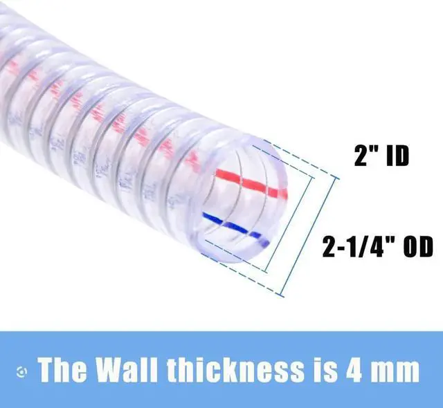 Alt view image 2 of 6 - 2" ID x 2-1/4" OD Heavy-Duty PVC Suction Hose, 6.6FT Flexible Reinforced Tubing with Embedded Steel Wire, Thick Wall Vinyl Tube for Water Pump Oil Transfer Industrial Use