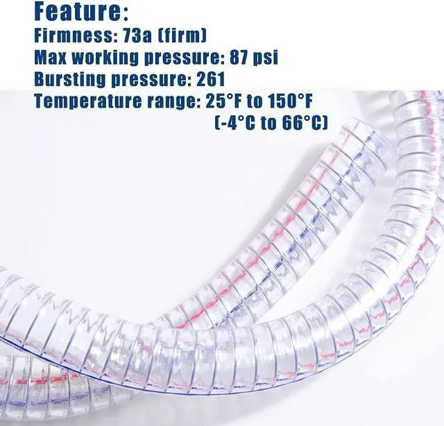 Alt view image 4 of 6 - 2" ID x 2-1/4" OD Heavy-Duty PVC Suction Hose, 6.6FT Flexible Reinforced Tubing with Embedded Steel Wire, Thick Wall Vinyl Tube for Water Pump Oil Transfer Industrial Use