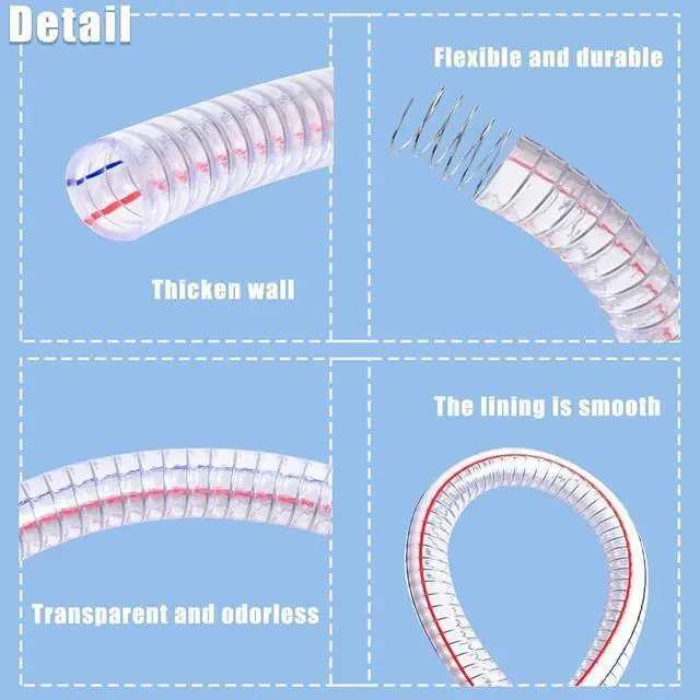 Alt view image 5 of 6 - 2" ID x 2-1/4" OD Heavy-Duty PVC Suction Hose, 6.6FT Flexible Reinforced Tubing with Embedded Steel Wire, Thick Wall Vinyl Tube for Water Pump Oil Transfer Industrial Use
