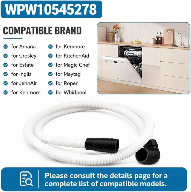 Alt view image 3 of 7 - WPW10545278 Dishwasher Drain Loop Hose for Whirlpool/Annamara/Kenmore/Crossley, Dishwasher Drain Hose Extension Replacement Part with Stainless Steel Clamps, W10137608 W10193583 W10195750