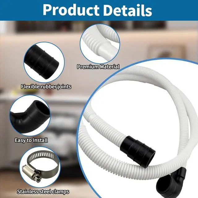 Alt view image 5 of 7 - WPW10545278 Dishwasher Drain Loop Hose for Whirlpool/Annamara/Kenmore/Crossley, Dishwasher Drain Hose Extension Replacement Part with Stainless Steel Clamps, W10137608 W10193583 W10195750