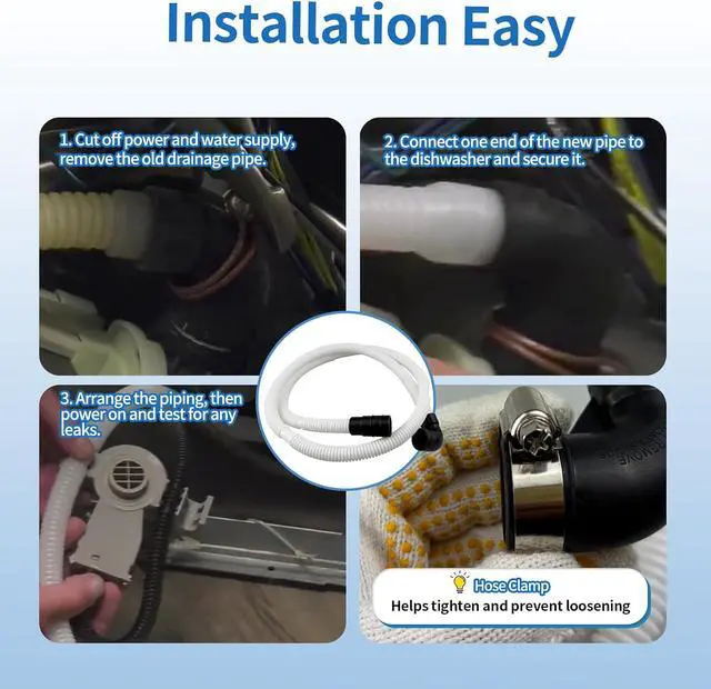 Alt view image 7 of 7 - WPW10545278 Dishwasher Drain Loop Hose for Whirlpool/Annamara/Kenmore/Crossley, Dishwasher Drain Hose Extension Replacement Part with Stainless Steel Clamps, W10137608 W10193583 W10195750