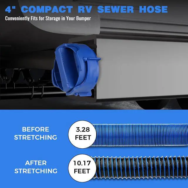 Alt view image 5 of 7 - 10FT RV Sewer Hose Kit: Heavy Duty Camper Waste Hose with Leak-Proof Swivel Fittings, 90° Clear Elbow, 4-in-1 Adapter, TPE Tech for Crush-Proof and UV-Resistant (Male to Female)