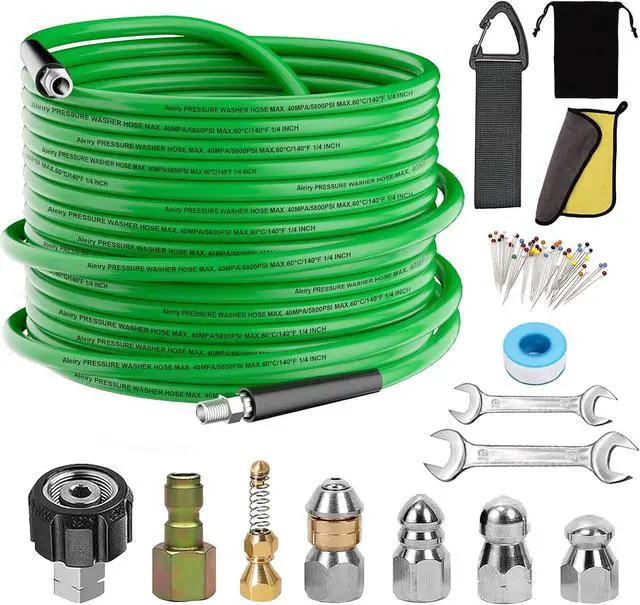Main image of Sewer Jetter Kit for Pressure Washer,Water Jet Drain Cleaning Hose with Corner Rotating Button Spring Nose 1/4" NPT Sewer Cleaning Tool High-Pressure Nozzles,5800 PSI 50 FT