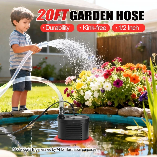 Alt view image 5 of 7 - 850 GPH Pool Cover Pump for Pool Draining with 4 Hose Adapters, 20 FT Drain Hose & 25 FT Power Cord Above Ground Pump for Pool Covers, Ponds and Tubs (Red)