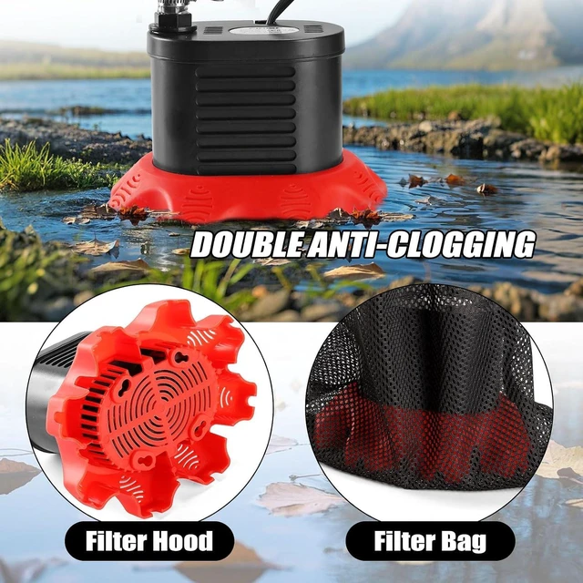 Alt view image 4 of 7 - 850 GPH Pool Cover Pump for Pool Draining with 4 Hose Adapters, 20 FT Drain Hose & 25 FT Power Cord Above Ground Pump for Pool Covers, Ponds and Tubs (Red)