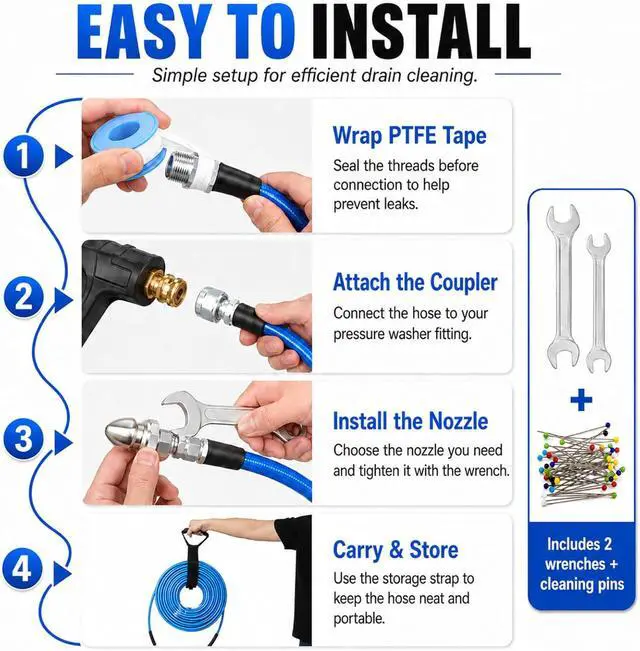 Alt view image 4 of 7 - 100 FT Sewer Jetter Kit for Pressure Washer, 5800PSI Drain Cleaner Hose