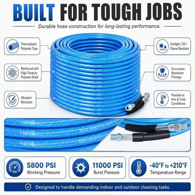 Alt view image 7 of 7 - 100 FT Sewer Jetter Kit for Pressure Washer, 5800PSI Drain Cleaner Hose