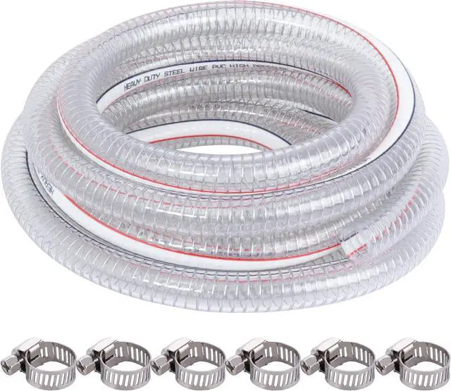 Main image of 20FT 1" ID x 1.25" OD Steel Wire Suction Hose with 6 Stainless Clamps