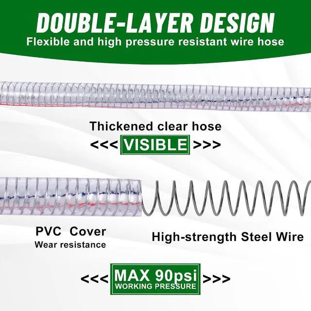 Alt view image 4 of 7 - 20FT 1" ID x 1.25" OD Steel Wire Suction Hose with 6 Stainless Clamps