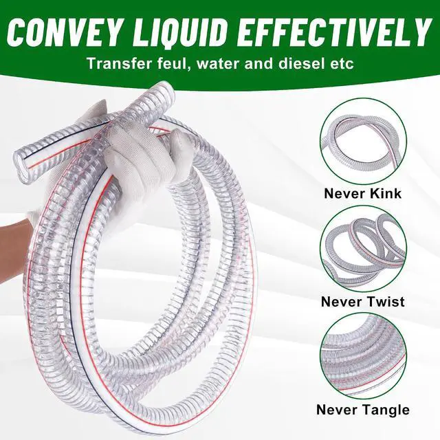 Alt view image 5 of 7 - 20FT 1" ID x 1.25" OD Steel Wire Suction Hose with 6 Stainless Clamps
