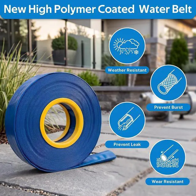 Alt view image 4 of 6 - 2" x 100FT Pool Backwash Hose, Heavy Duty Reinforced PVC Drain Hose, Lay Flat Discharge Hose with 2 Stainless Steel Clamps, Burst Resistant Water Hose for Sump Pump, Swimming Pool & Filter Drainage
