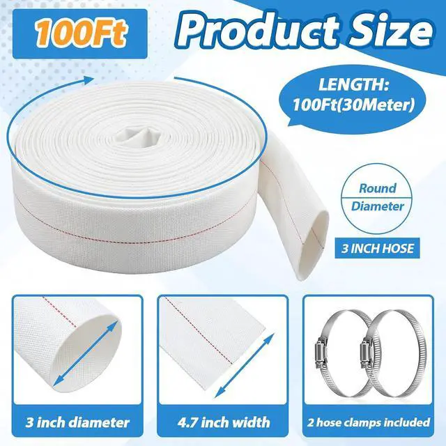 Alt view image 2 of 6 - 3'' x 100 ft Pool Backwash Hose, Heavy Duty Reinforced PVC Lay Flat Discharge Hose, Sump Pump Discharge Pipe for Swimming Pools Outdoor Lawn Garden Irrigation Car Cleaning Pool Water Transfer