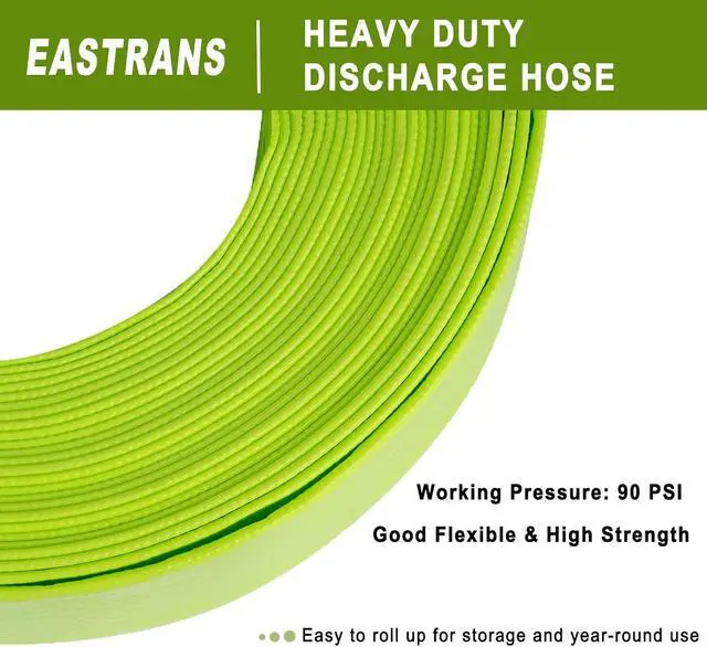 Alt view image 2 of 6 - 2" x 50' Green PVC Backwash and Discharge Hose for Swimming Pools, Heavy Duty Reinforced Flat Pool Hose with Aluminum Pin Lug Fittings
