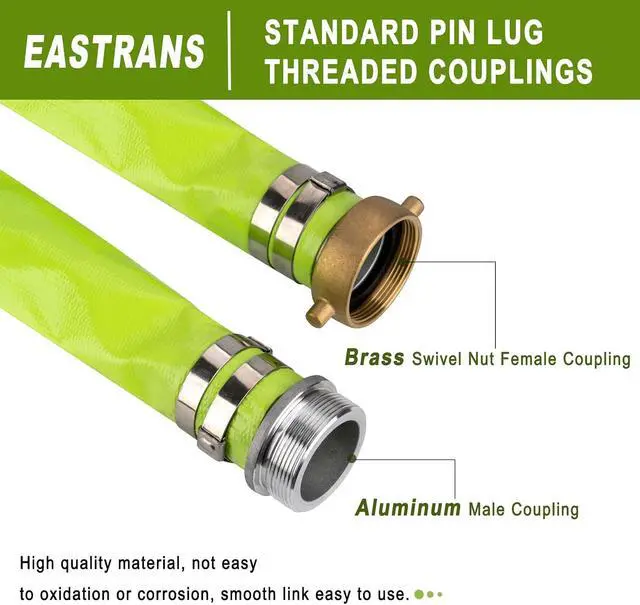 Alt view image 3 of 6 - 2" x 50' Green PVC Backwash and Discharge Hose for Swimming Pools, Heavy Duty Reinforced Flat Pool Hose with Aluminum Pin Lug Fittings