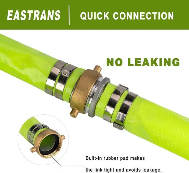 Alt view image 5 of 6 - 2" x 50' Green PVC Backwash and Discharge Hose for Swimming Pools, Heavy Duty Reinforced Flat Pool Hose with Aluminum Pin Lug Fittings