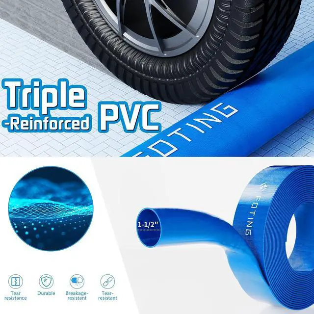 Alt view image 3 of 6 - 50FT Pool Backwash Hose 1-1/2 IN, Heavy-Duty Discharge Hoses PVC Pool Drain Hose, Lay Flat Hose for Pool Drainage, Sump Pumps, Yard, Water Transfer, Weather-Proof Water Pump Hose