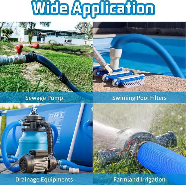 Alt view image 6 of 6 - 50FT Pool Backwash Hose 1-1/2 IN, Heavy-Duty Discharge Hoses PVC Pool Drain Hose, Lay Flat Hose for Pool Drainage, Sump Pumps, Yard, Water Transfer, Weather-Proof Water Pump Hose