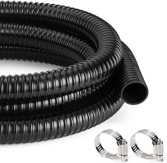 Main image of 1 1/2 Inch Pond Tubing 10ft Heavy Duty PVC Corrugated Pond Hose with 2 Stainless Steel Hose Clamps, Kink-Proof Black Pump Tubing for Garden Ponds, Waterfalls, Filters & Drainage