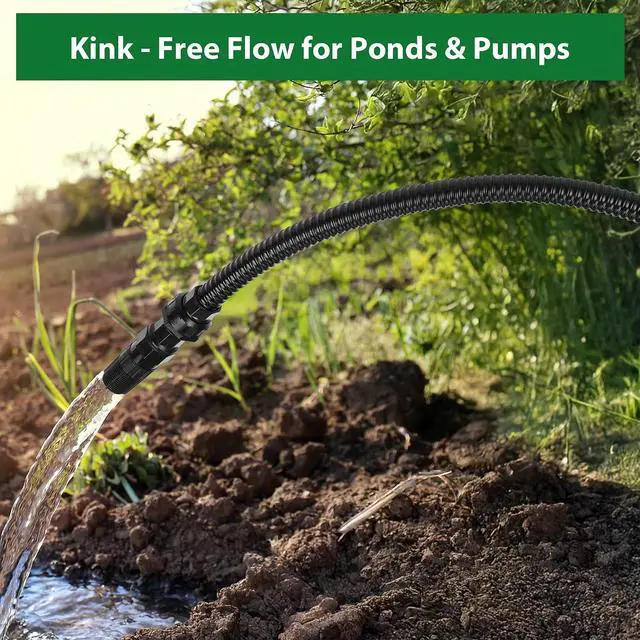 Alt view image 4 of 6 - 1 1/2 Inch Pond Tubing 10ft Heavy Duty PVC Corrugated Pond Hose with 2 Stainless Steel Hose Clamps, Kink-Proof Black Pump Tubing for Garden Ponds, Waterfalls, Filters & Drainage