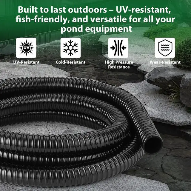 Alt view image 5 of 6 - 1 1/2 Inch Pond Tubing 10ft Heavy Duty PVC Corrugated Pond Hose with 2 Stainless Steel Hose Clamps, Kink-Proof Black Pump Tubing for Garden Ponds, Waterfalls, Filters & Drainage