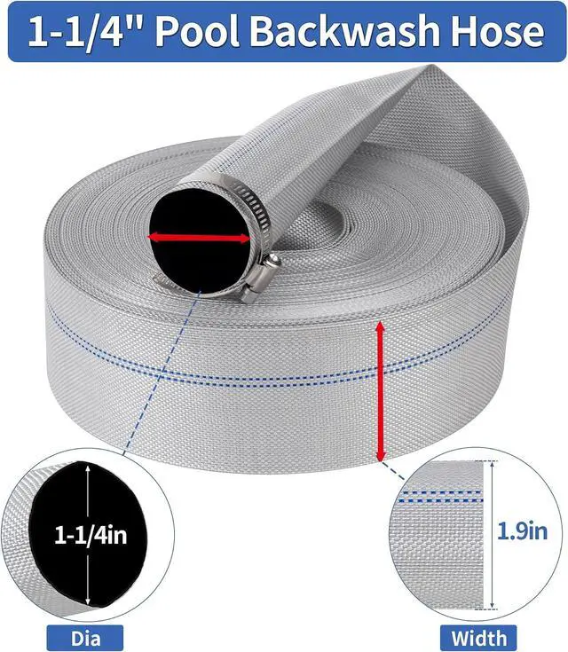 Alt view image 2 of 6 - 1 1/4" 100 ft Pool Backwash Hose Lay Flat Water Discharge Pump Hoses